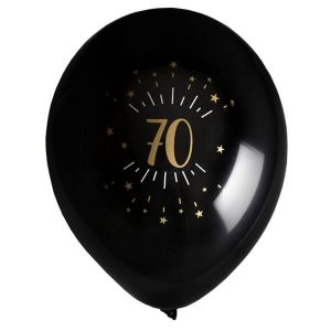Ruedelafete Sachet de 8 ballons âge étincelant NOIR/or, 70 ans