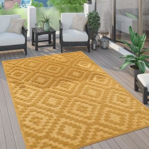 Paco Home Tapis Exterieur Terrasse Salon Cuisine Motif Scandinave Geometrique Boho 3D Jaune 160x220 cm