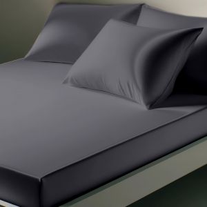 Drap Housse satin de Coton uni TERTIO - Gris anthracite fonc&eacute;