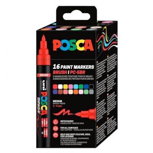 Posca Marqueur à pigment PC-5BR BRUSH, étui de 16, assorti