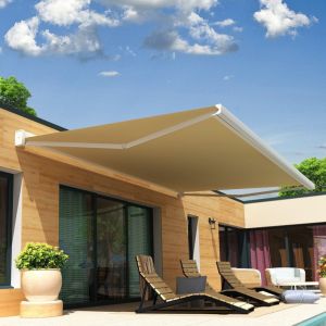 Intersun Store Banne Coffre Celeste 4,00x3,00 M (Motoris&eacute; Secours &Agrave; T&eacute;l&eacute;commande - Blanc - Ecrue)