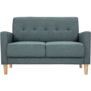 Miliboo Canap&eacute; scandinave 2 places en tissu vert de gris et bois clair moon - Bleu gris&eacute;
