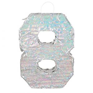 Boland Chiffres Pinata, taille 40 x 28 x 8 cm, chiffre holographique, num&eacute;ro, argent, Jubil&eacute;, Anniversaire, D&eacute;coration, Jeu de f&ecirc;te
