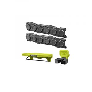 Ryobi Pack Syst&egrave;me LINK 2 rails muraux - Pince r&eacute;versible - &Eacute;tag&egrave;re pour produits de nettoyage