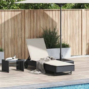 VidaXL Chaise longue avec roues et coussin noir résine tressée