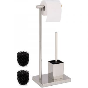 Relaxdays Brosse WC autoportante et Porte-Rouleau en Acier Inoxydable, 66,5 x 23 x 18 cm