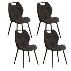 Wokaka Lot de 4 chaises - Chaise de salle à manger avec poignées - Dossier en Tissu - Noir vintage