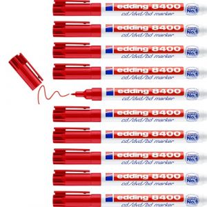 Edding 8400 CD/DVD/BD marker - rouge - 10 feutres - pointe fine ronde,5-1 mm - pour l'étiquetage permanent des CD, DVD et disques Blu-Ray
