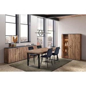 Gless - Ensemble Séjour Complet et Table 200cm Aspect Bois Finition Denver Piètement u Métal Noir