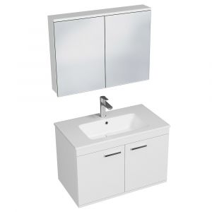Meuble 1 Vasque Encastrée 80 Cm + Miroir Armoire 2 Portes Blanc Salle De Bain - Rubite