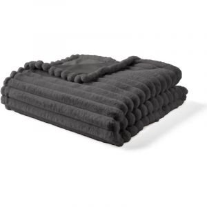 Arezzo - plaid - 200x140 cm - en fausse fourrure c&ocirc;tel&eacute; et velours - Gris fonc&eacute;