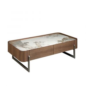 Table basse rectangulaire en marbre de porcelaine, noyer et acier métallique foncé Angel Cerdà
