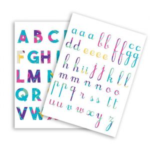 Gommettes Alphabet couleur 73 stickers 1,5 à 2,5cm lettres majuscules minuscules