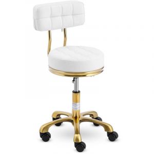Tabouret à roulettes avec dossier Tabouret de coiffeur Réglable en hauteur 150 kg blanc doré