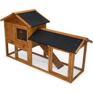 Image de Alice's Garden Clapier en bois HOTOT pour lapin et rongeurs, 4 lapins, cage à lapin avec enclos, espace intérieur et extérieur, poulailler