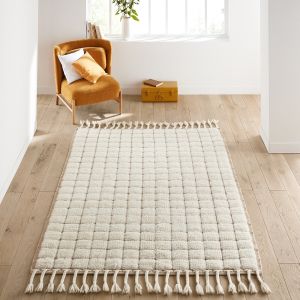 Tapis laine motifs damiers, Ladama Ecru Taille 120x170 cm;160x230 cm;200x290 cm