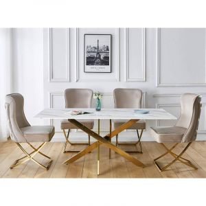 Image de Melissa Table à manger rectangulaire design verre marbré et pieds dorés 6 personnes