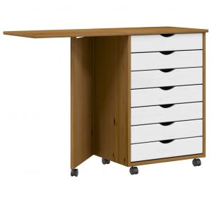 VidaXL Armoire Roulante Avec Bureau Moss Marron Miel Bois De Pin