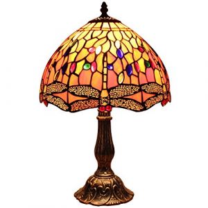 Lampe de Table Bieye L30023 Libellule Tiffany Style Vitrail 12 Orange