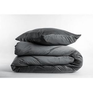 Douceur d'Int&eacute;rieur, Parure 3 Pi&egrave;ces (240 X 220 Cm) Velina Anthracite, Velours Uni