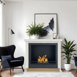 Cheminée à bioéthanol Stoccolma, en bois blanc, 75x24x68 cm