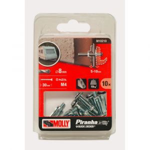 Molly M10210-XJ Fixations sp&eacute;ciales pour parois minces 8 mm avec vis &Oslash; 4 mm Gris Set de 10 Pi&egrave;ces