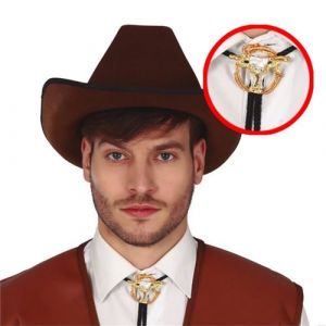 CRAVATE BOLO COWBOY TEXAN BOUCLE CRÂNE ADULTE Noir