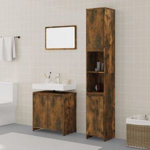 VidaXL Ensemble de Meubles de Salle de Bain 3 pcs Armoire de Rangement de Lavabo Placard de Salle de Bain Armoire à Miroir Chêne Fumé