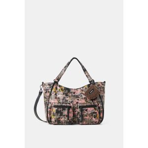 Image de Desigual Shopping à l'imprimé camo revisité pour un look girly army.<br>Modifiez la silhouette de ce sac grâce aux fermetures Éclair et au soufflet de ses côtés qui permet de réduire sa forme ou de l’amplifier, selon vos envies. <br>L'intérieur doublé com