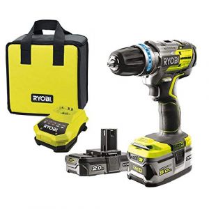 Image de Ryobi 5133003614 R18PDBL-252S Perceuse-visseuse à percussion sans fil (18 V, fonction percussion, 2 batteries 5,0 + 2,0 Ah, mandrin à serrage rapide 13 mm)