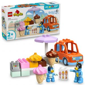 Lego Duplo Visite chez Le Marchand de Glace avec Bluey - Jouet Educatif avec Voiture, Stand de Glaces & 2 Figurines Dont Papa Bandit - Motricité Fine - Cadeau pour Fille ou Garçon dès 2 Ans 10458