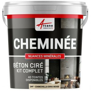 Arcane industries Arcaneindustries - Béton Ciré Cheminée, Kit avec primaire et vernis - couleur kit 2 m² (2 couches) - Chinchilla Gris Beige