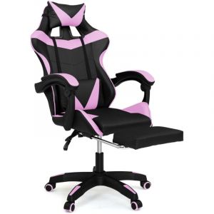 Fauteuil de gaming ALEX réglable avec repose-pied, coussin de tête et coussin lombaire noir et rose