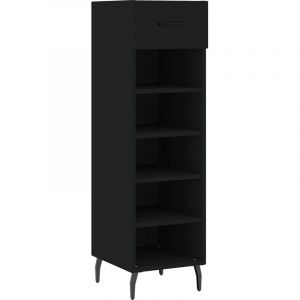 VidaXL Armoire à Chaussures, Étagère à Chaussures avec Tiroir et Pieds, Meuble à Chaussures avec 5 Compartiments Salon, Noir Bois d'Ingénierie