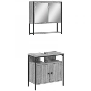 VidaXL Ensemble de Meubles de Salle de Bain 2 pcs, Armoire d'Évier et Armoire à Miroir Mural, Meuble de Rangement Toilette, Moderne, Sonoma Gris