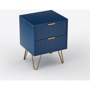 Fortuna Lai - Table de chevet à 2 niveaux, meuble de rangement avec pieds dorés, 40x35x50cm, en bois massif, bleu foncé