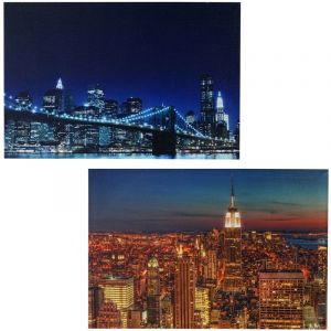 Décoshop26 Ensemble de 2 images LED image lumineuse image murale 40 par 60 minuterie Skyline New York
