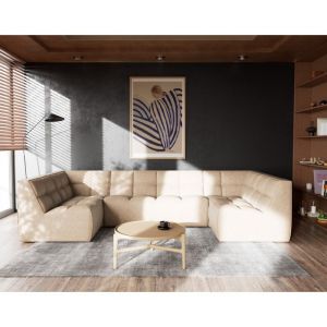 Canapé modulable 7 places angle réversible en simili beige