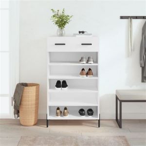 Image de VidaXL Armoire &agrave; Chaussures, &Eacute;tag&egrave;re &agrave; Chaussures avec Tiroir et Pieds, Meuble &agrave; Chaussures avec 5 Compartiments Salon, Blanc Bois d'Ing&eacute;nierie