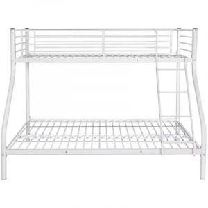 Homy France - Pack lit superposé 3 Places bab 2+1G 140 x190 et 90 x 190 cm Gris + Matelas + Sommiers Séparable