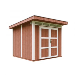 Abri de jardin à base de bois en panneaux LP SmartSide 6 m² - Abri de jardin avec sol et tuiles bitumineuses L294xL279xH237 cm - Abri de jardin Timbela M903A- Couleur de peinture REDWOOD RED