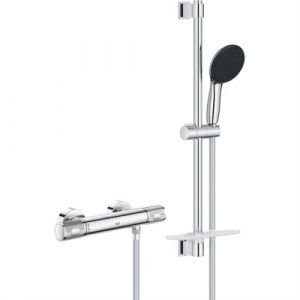 Grohe Ensemble de douche avec mitigeur thermostatique pommeau 3 jets barre 60cm et fle ible G