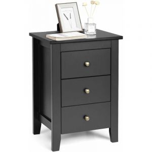 COSTWAY Table de Nuit, Table de Chevet Moderne avec 3 Tiroirs, Pour Chambre à Coucher, 46 x 37 x 65 CM Noir