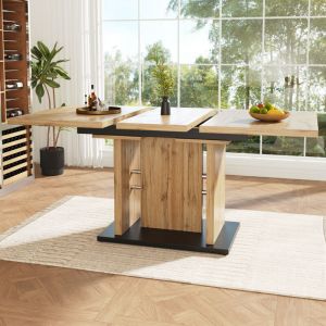 Table manger extensible 119-158,5 × 80 × 75 cm, table de salon de cuisine, avec tige télescopique, mdf, couleur naturelle