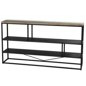 Image de Étagère "S" scandinave en bois acacia m if naturel, noir et blanc + pieds en métal noir L 160 cm