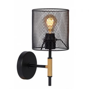 Lucide Applique murale BASKETT en métal noir et bois naturel