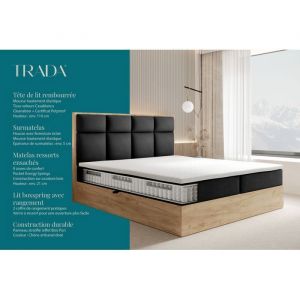 Lit adulte 160x200 cm selva avec rangement, matelas ressorts ensachés et surmatelas - tissu velours - noir