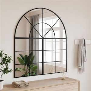 VidaXL Miroir Mural, Miroir de Maquillage Suspendu, Miroir de Courtoisie, Décoration Chambre à Coucher Salle de Bain, Noir 100x110 cm Arche Fer