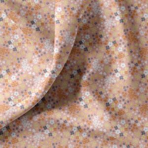 Tissu coton fleuri rose/camel vendu au mètre - doabyrose