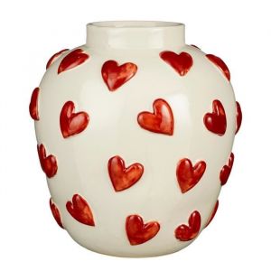 Mica Decorations Vase Hearts - H33 x &Oslash;30 cm - C&eacute;ramique - Blanc, Rouge